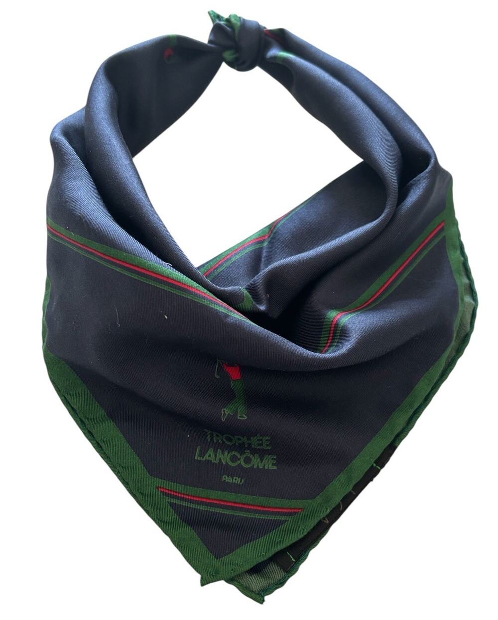 Trophee Lancome SCARF Golf Graphic 100% silk 16” square Blue Green Hand rolled